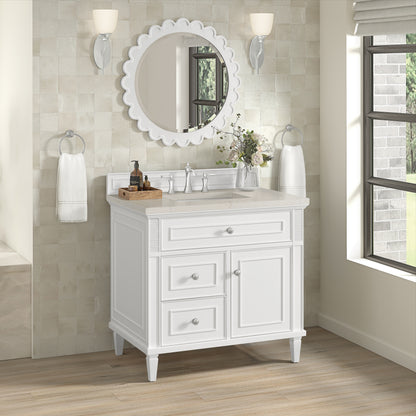 Renovate for Less Atlanta Lorelai 36" Single Vanity, Bright White, w/ 3 CM Siberian Silestone Top