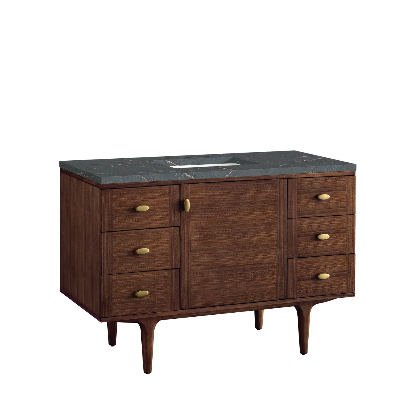 Renovate for Less Atlanta Amberly 48" Single Vanity, Mid-Century Walnut w/ 3 CM Parisien Bleu Top