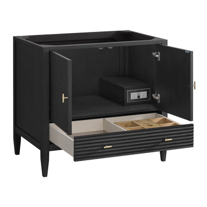 Renovate for Less Atlanta Myrrin 36" Vanity, Carbon Oak w/ 3 CM Lime Delight Silestone Top
