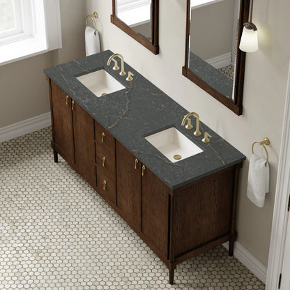 Kinnsden 72" Double Vanity, Sable Oak w/ 3 CM Parisien Bleu Silestone Top