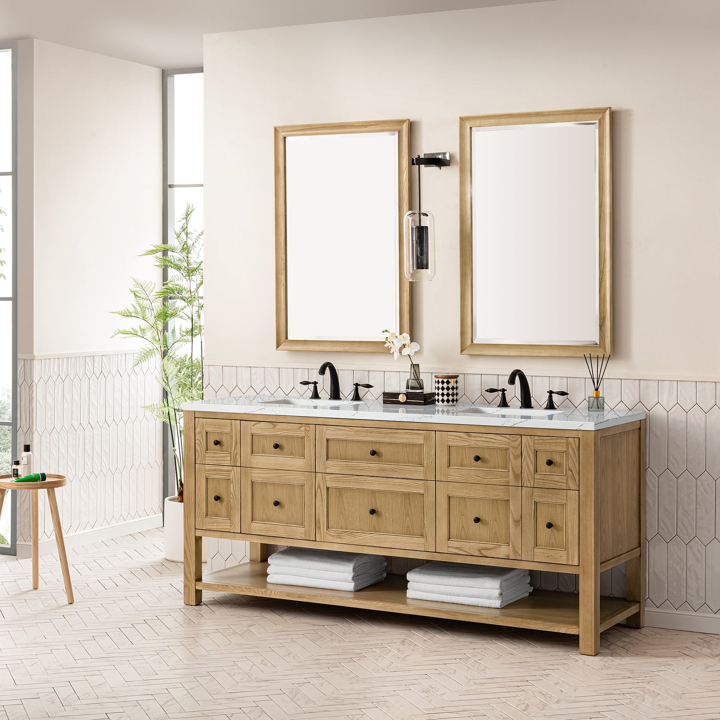 Renovate for Less Atlanta Breckenridge 72" Double Vanity, Light Natural Oak w/ 3 CM Ethereal Noctis Top