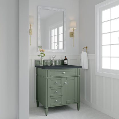 Renovate for Less Atlanta Brittany 30" Single Vanity, Smokey Celadon w/ 3 CM Charcoal Soapstone Top