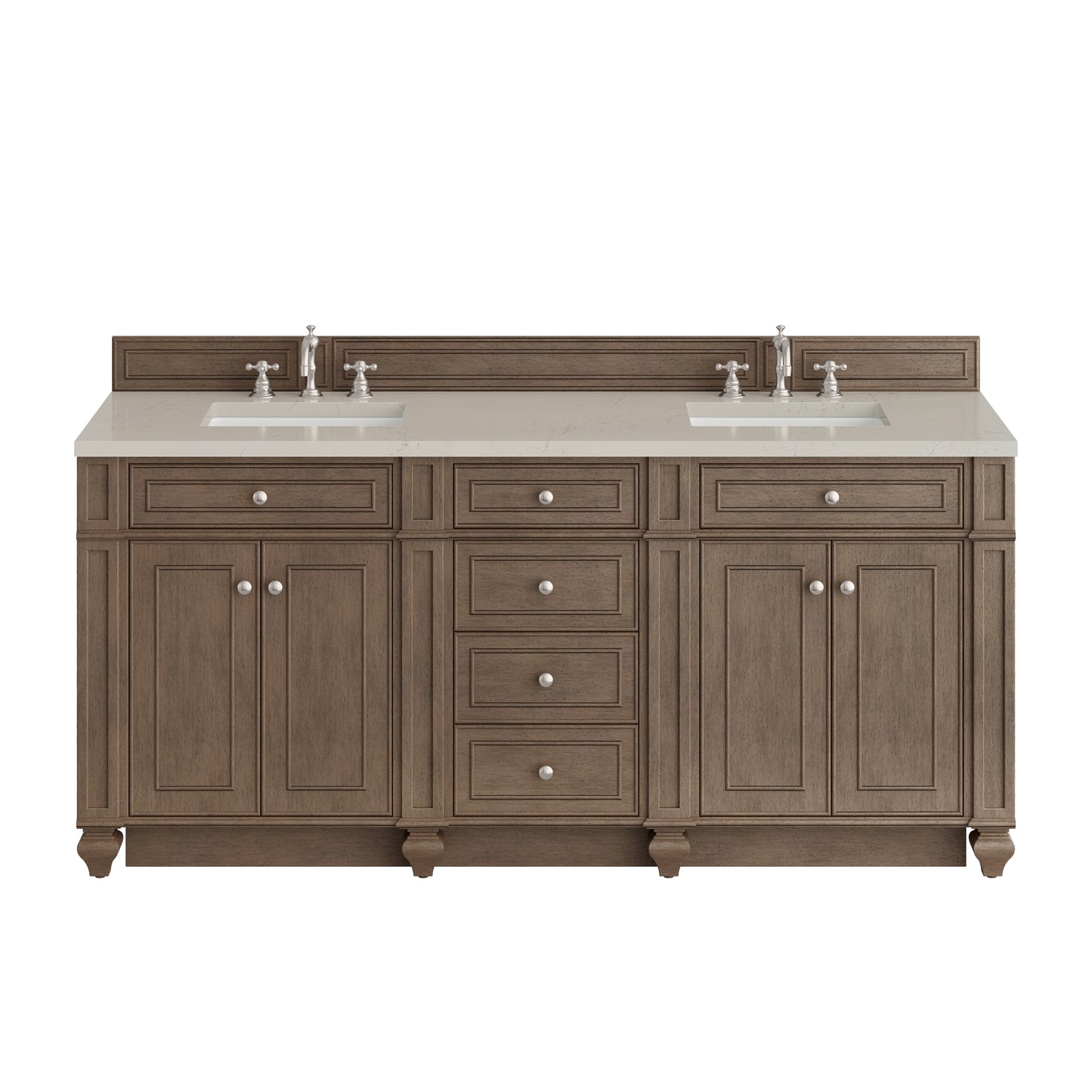 Renovate for Less Atlanta Bristol 72" Double Vanity, Whitewashed Walnut, w/ 3 CM Siberian Silestone Top w/FreePower Wireless Charger