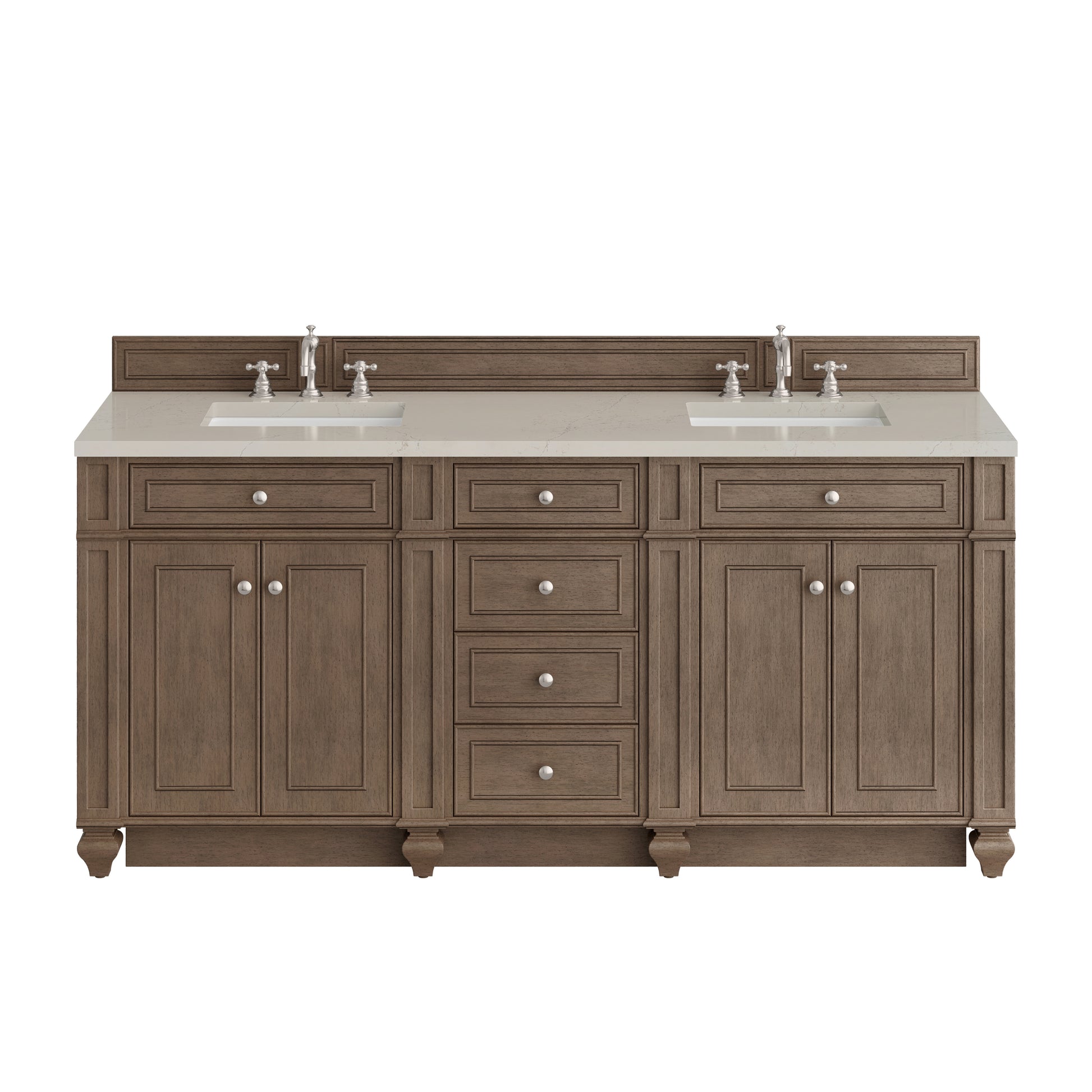 Renovate for Less Atlanta Bristol 72" Double Vanity, Whitewashed Walnut, w/ 3 CM Siberian Silestone Top w/FreePower Wireless Charger