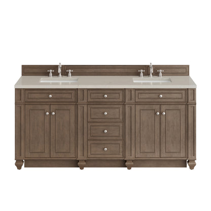Renovate for Less Atlanta Bristol 72" Double Vanity, Whitewashed Walnut, w/ 3 CM Siberian Silestone Top w/FreePower Wireless Charger