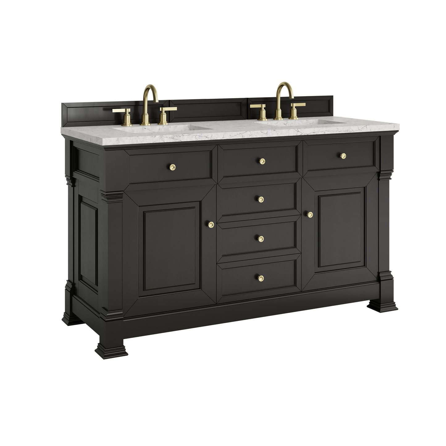 Renovate for Less Atlanta Brookfield 60" Double Vanity, Black Onyx w/3 CM Eternal Jasmine Pearl Silestone Top