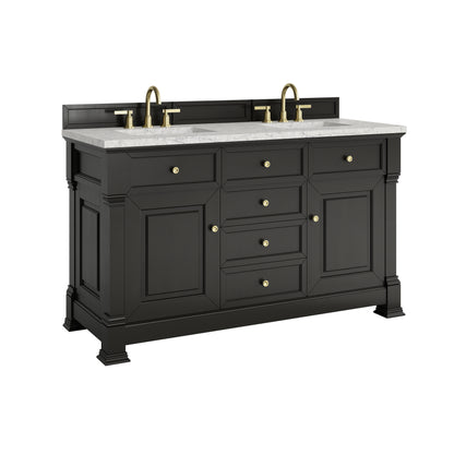 Renovate for Less Atlanta Brookfield 60" Double Vanity, Black Onyx w/3 CM Eternal Jasmine Pearl Silestone Top