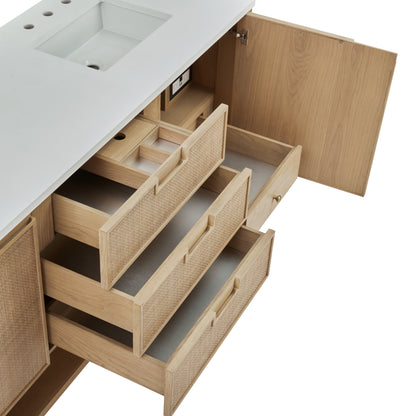 Renovate for Less Atlanta Solene 72" Double Vanity, Seaside Oak, w/ 3 CM Parisien Bleu Quartz Top