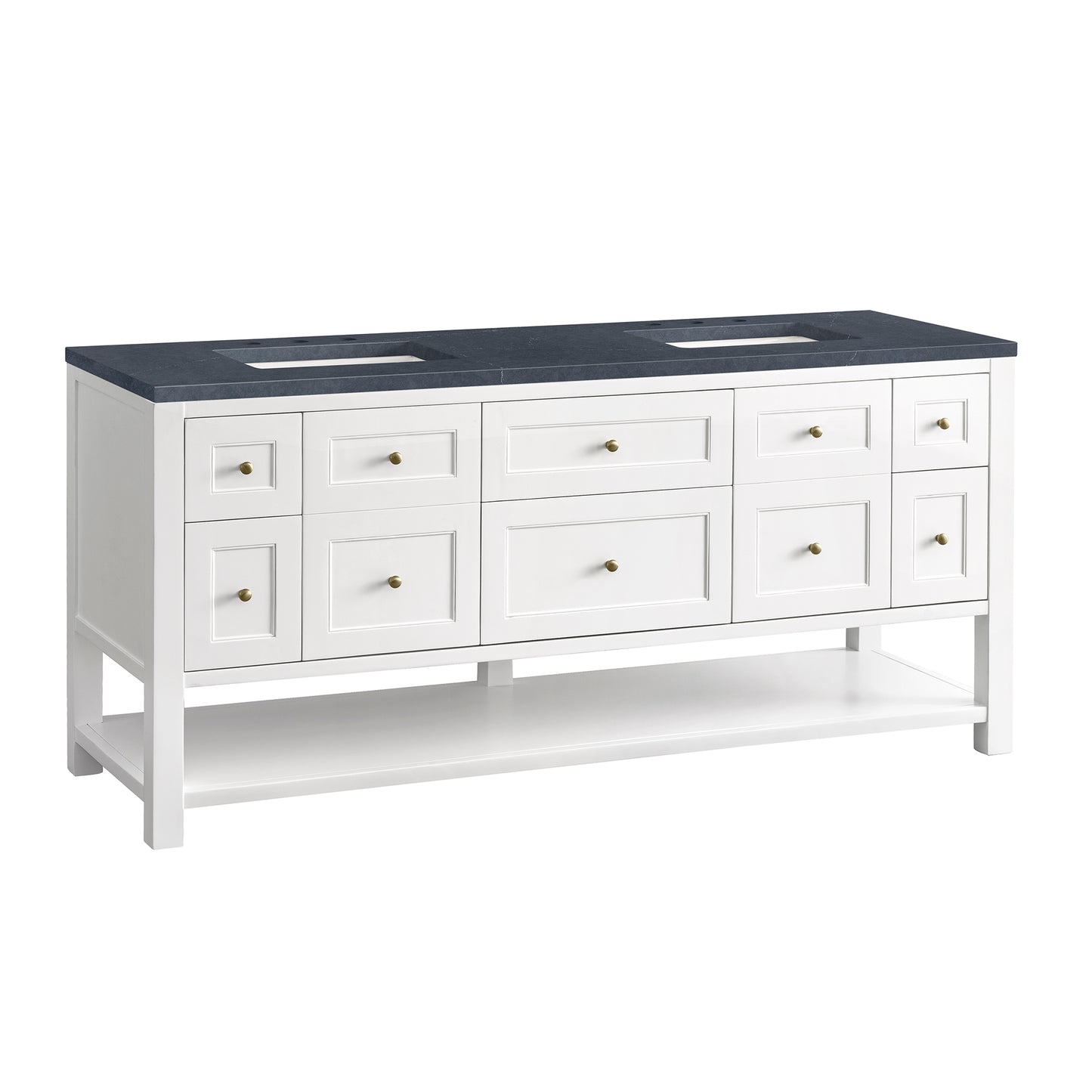 Renovate for Less Atlanta Breckenridge 72" Double Vanity, Bright White w/ 3 CM Charcoal Soapstone Top