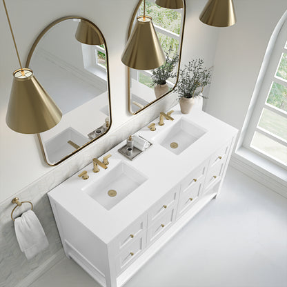 Renovate for Less Atlanta Breckenridge 60" Double Vanity, Bright White, w/ 3 CM White Zeus Quartz Top