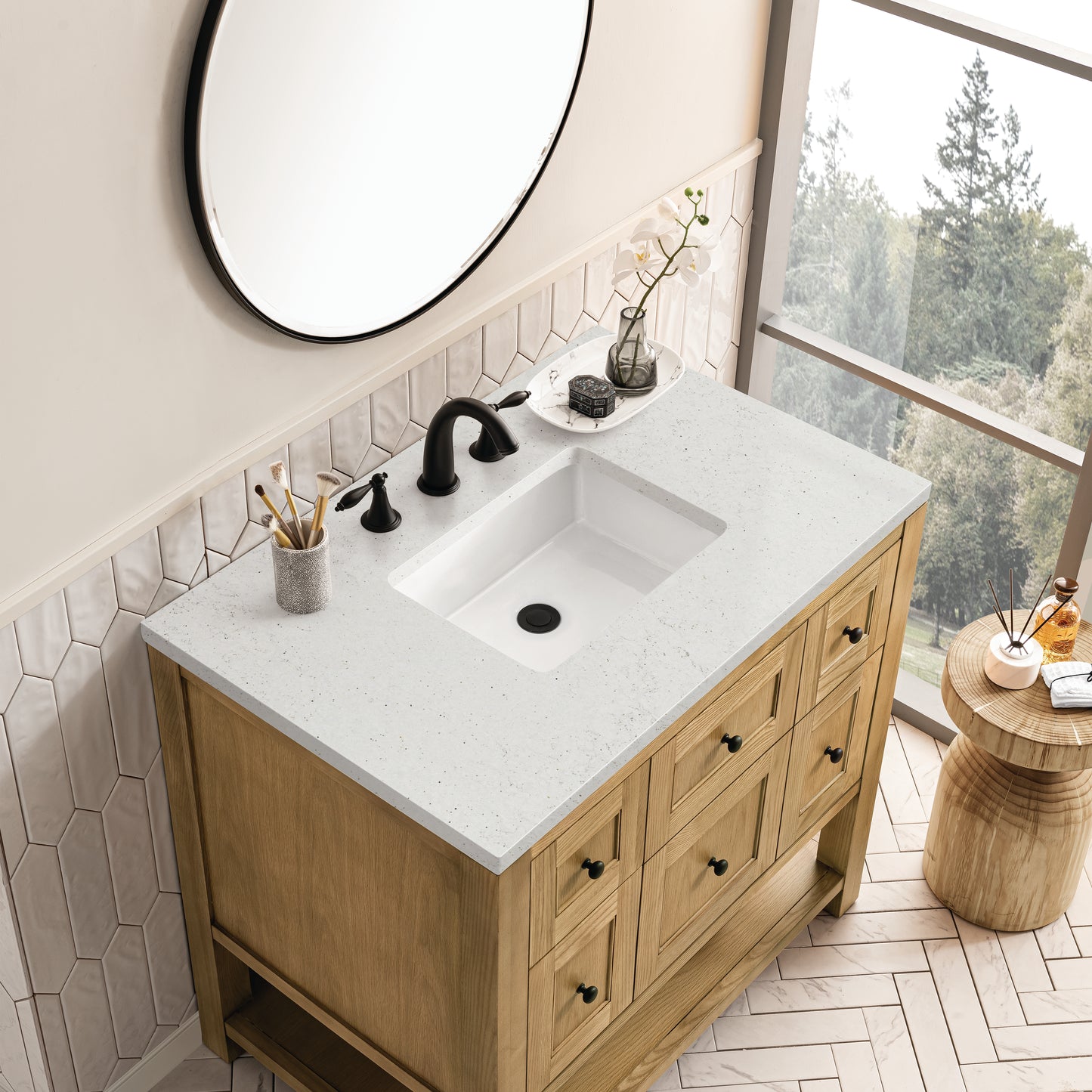Renovate for Less Atlanta Breckenridge 36" Single Vanity, Light Natural Oak w/ 3 CM Lime Delight Top