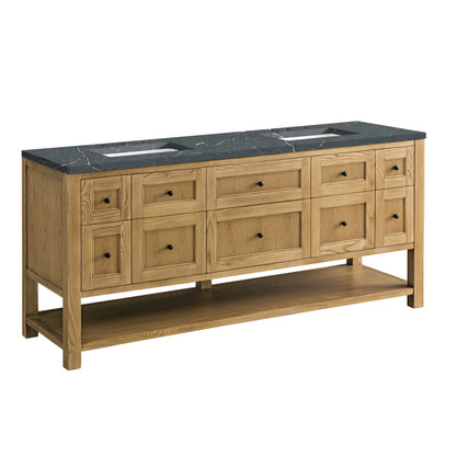 Renovate for Less Atlanta Breckenridge 72" Double Vanity, Light Natural Oak w/ 3 CM Parisien Bleu Top w/FreePower Wireless Charger
