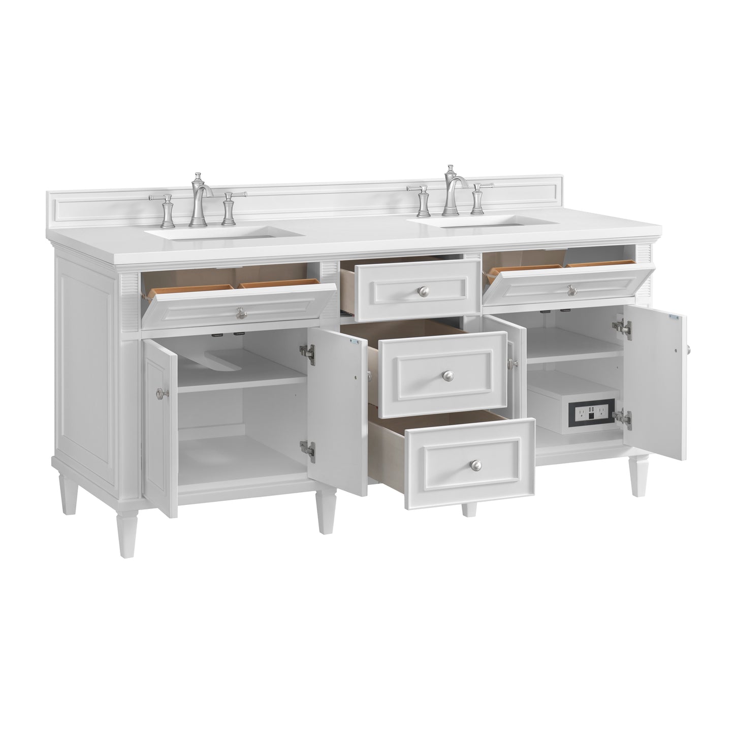 Renovate for Less Atlanta Lorelai 72" Double Vanity, Bright White w/ 3 CM White Zeus Silestone Top