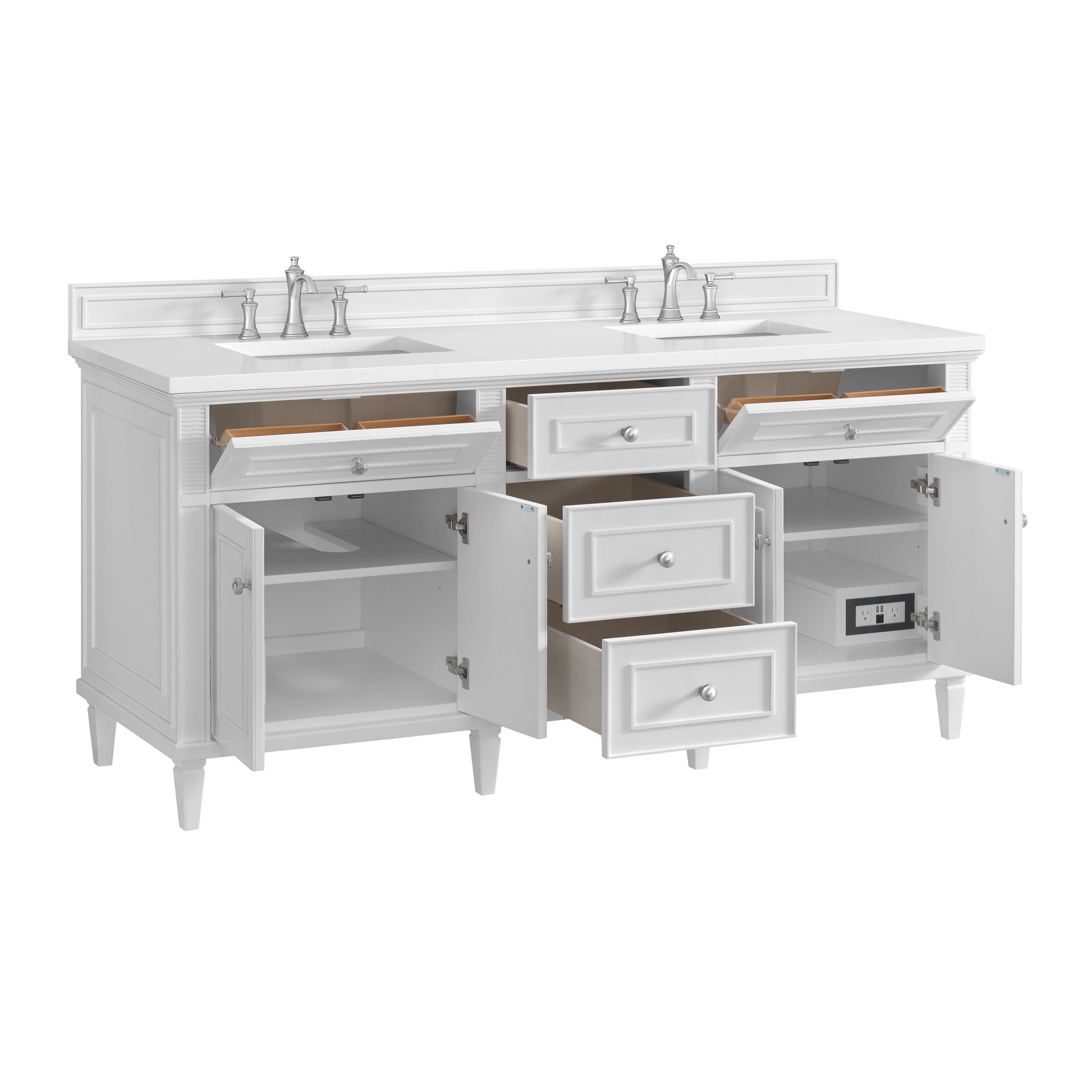 Renovate for Less Atlanta Lorelai 72" Double Vanity, Bright White w/ 3 CM White Zeus Silestone Top