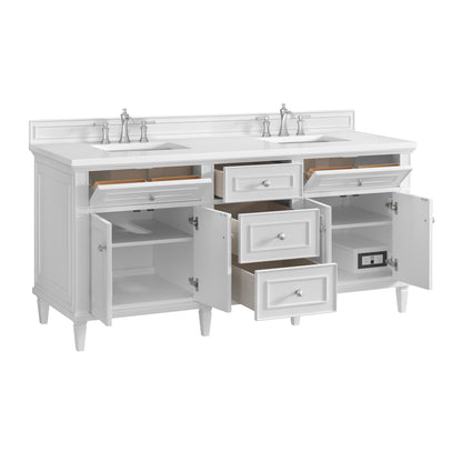 Renovate for Less Atlanta Lorelai 72" Double Vanity, Bright White w/ 3 CM White Zeus Silestone Top