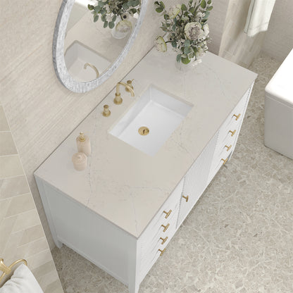 Renovate for Less Atlanta Myrrin 48" Single Vanity, Bright White, w/ 3 CM Siberian Silestone Top