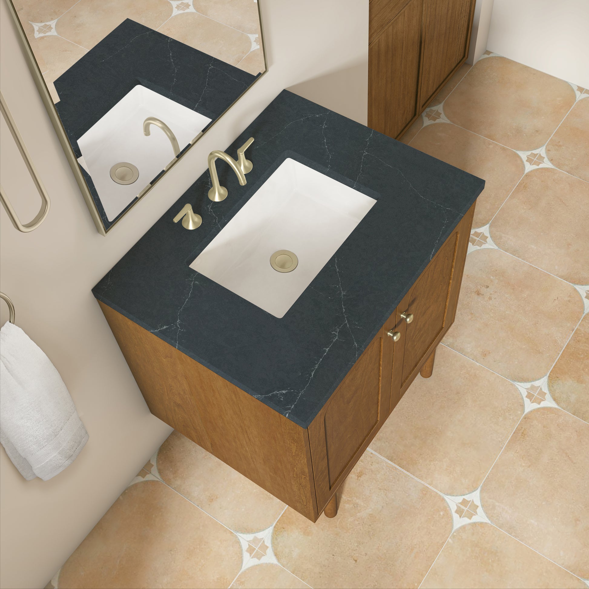 Renovate for Less Atlanta Laurent 30" Single Vanity, Honey Oak w/ 3 CM Charcoal Soapstone Silestone Top