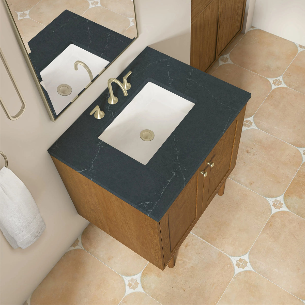 Laurent 30" Single Vanity, Honey Oak w/ 3 CM Charcoal Soapstone Silestone Top