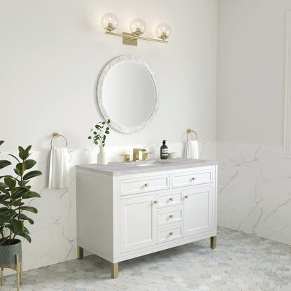 Renovate for Less Atlanta Chicago 48" Single Vanity, Glossy White, w/ 3 CM Victorian Silver Silestone® Top w/FreePower Wireless Charger