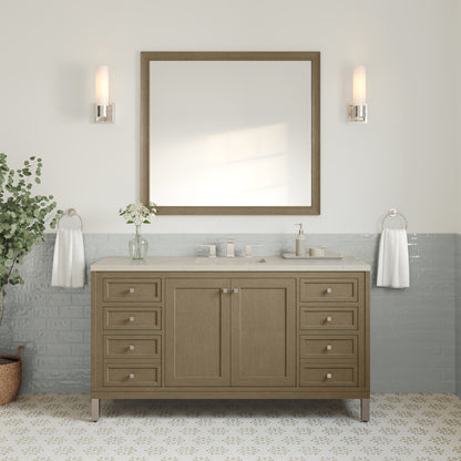 Renovate for Less Atlanta Chicago 60" Single Vanity, Walnut Whisper, w/ 3 CM Siberian Silestone Top w/FreePower Wireless Charger
