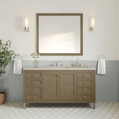 Chicago 60" Single Vanity, Walnut Whisper, w/ 3 CM Siberian Silestone Top w/FreePower Wireless Charger