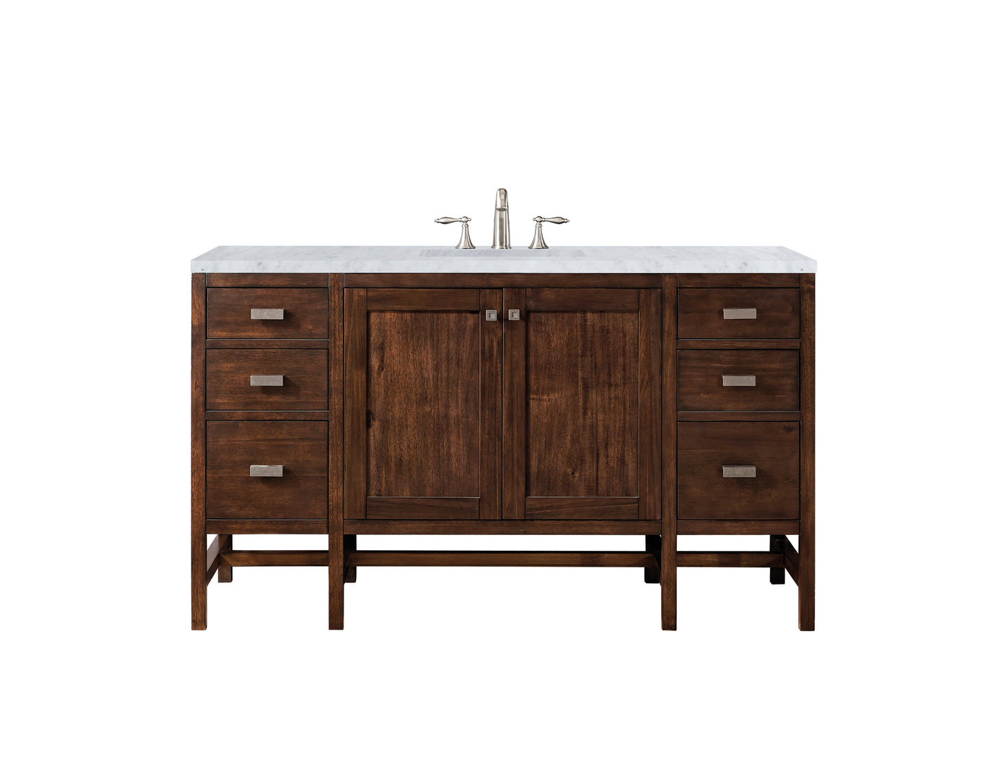 Renovate for Less Atlanta Addison 60" Single Vanity, Mid-Century Acacia w/ 3 CM Carrara White Top
