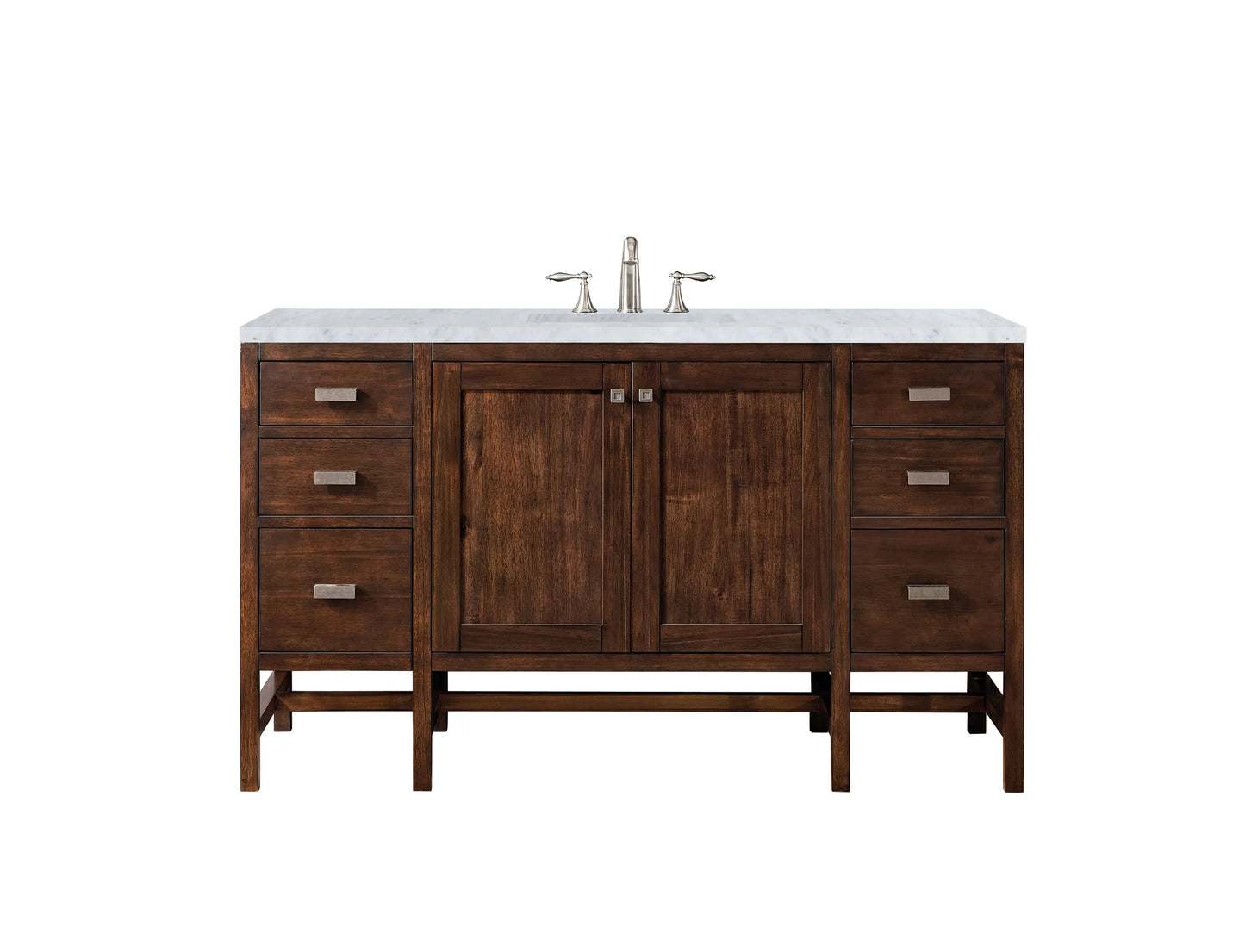 Addison 60" Single Vanity, Mid-Century Acacia w/ 3 CM Carrara White Top