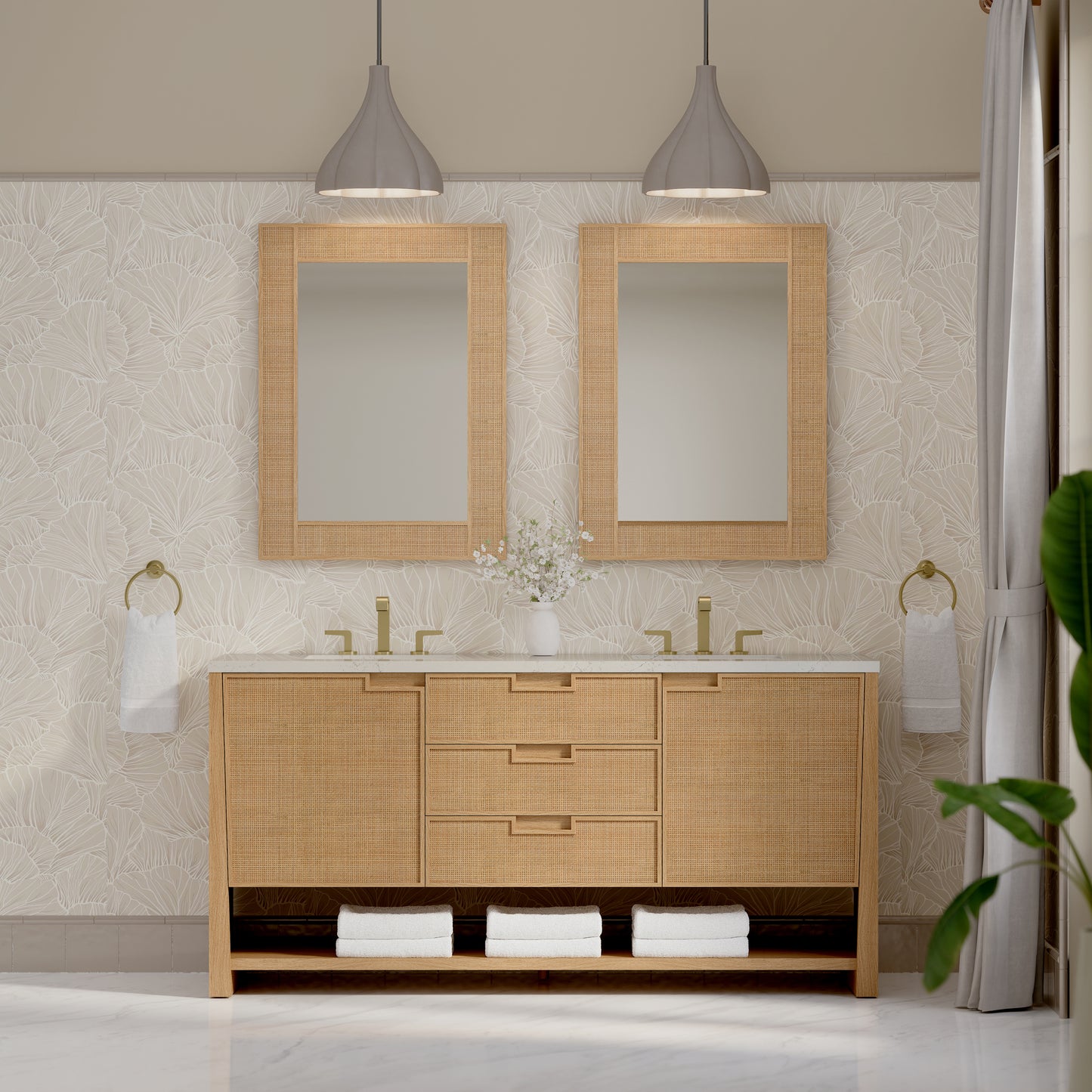 Renovate for Less Atlanta Solene 72" Double Vanity, Seaside Oak, w/ 3 CM Siberian Silestone Top w/FreePower Wireless Charger