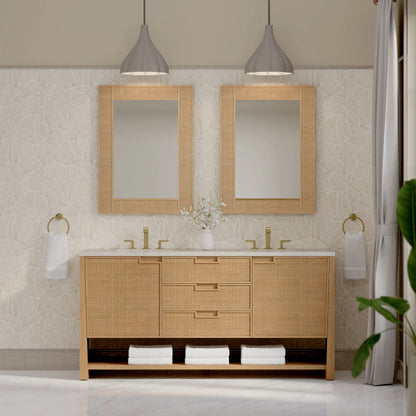 Solene 72" Double Vanity, Seaside Oak, w/ 3 CM Siberian Silestone Top w/FreePower Wireless Charger