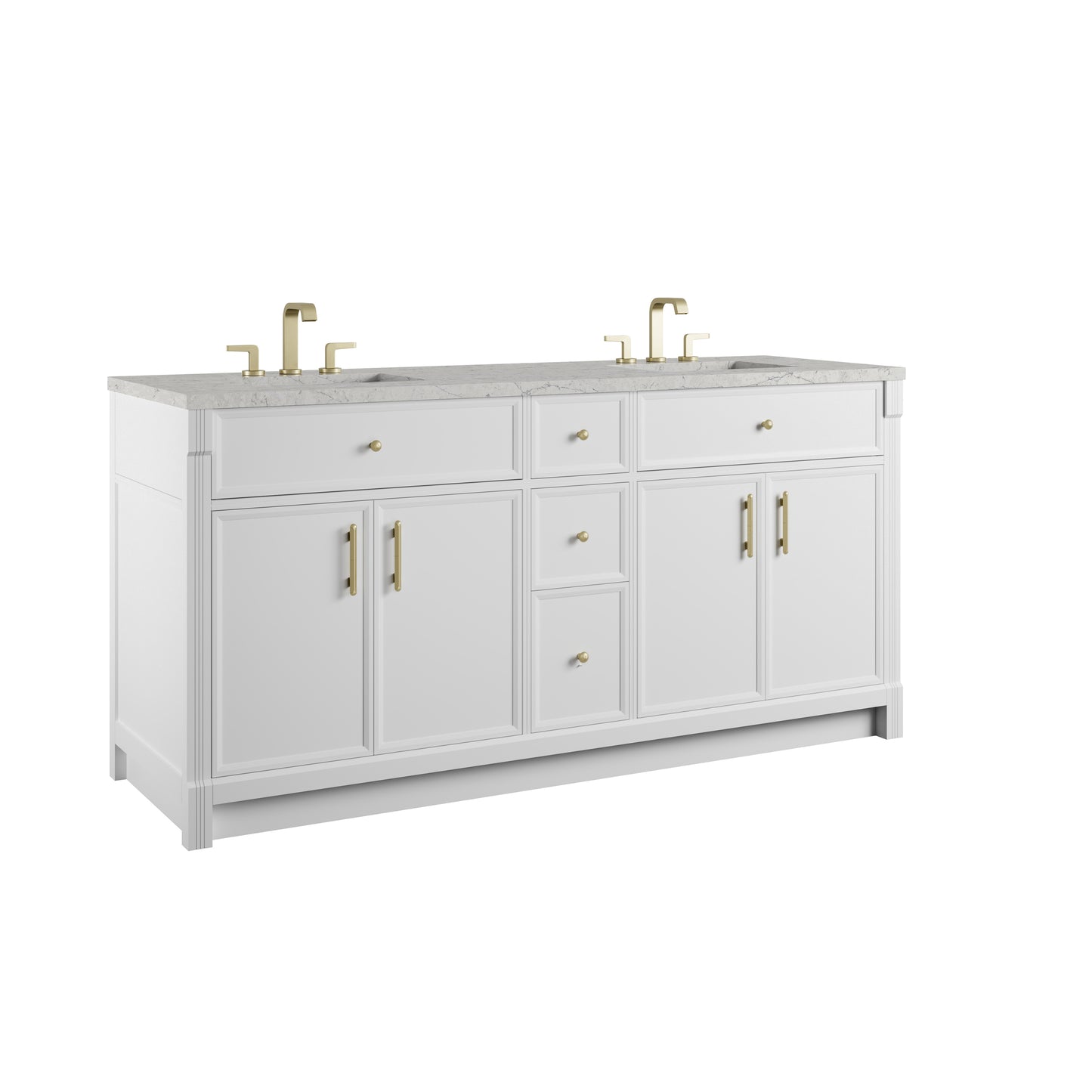 Renovate for Less Atlanta Bellshire 72" Double Vanity, Bright White w/ 3 CM Eternal Jasmine Pearl Silestone Top