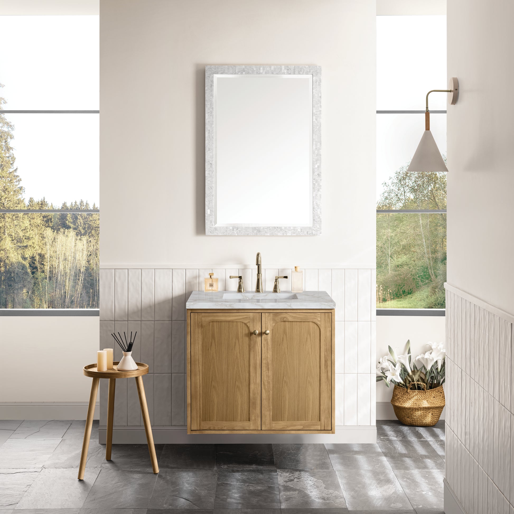 Renovate for Less Atlanta Laurent 30" Single Vanity, Light Natural Oak w/ 3 CM Victorian Silver Top