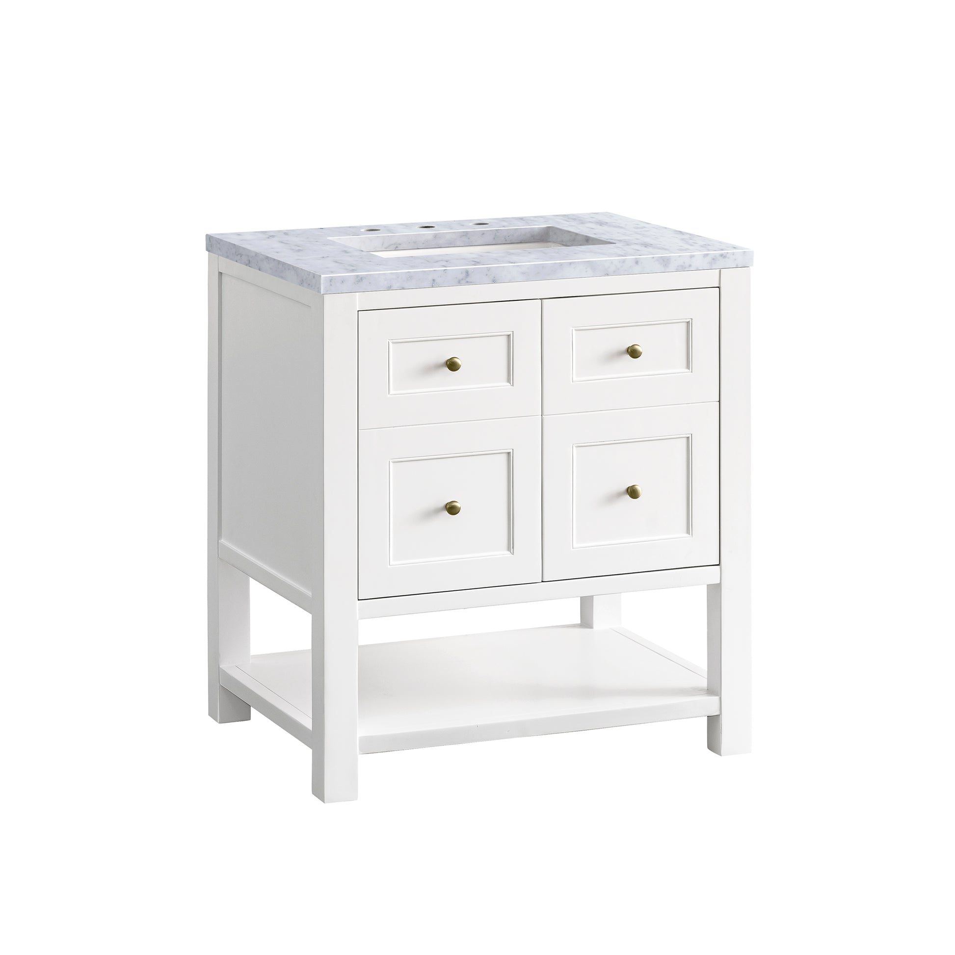 Renovate for Less Atlanta Breckenridge 30" Single Vanity, Bright White w/ 3 CM Carrara Marble Top