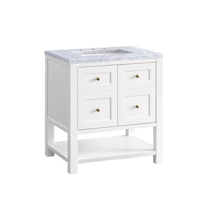 Renovate for Less Atlanta Breckenridge 30" Single Vanity, Bright White w/ 3 CM Carrara Marble Top