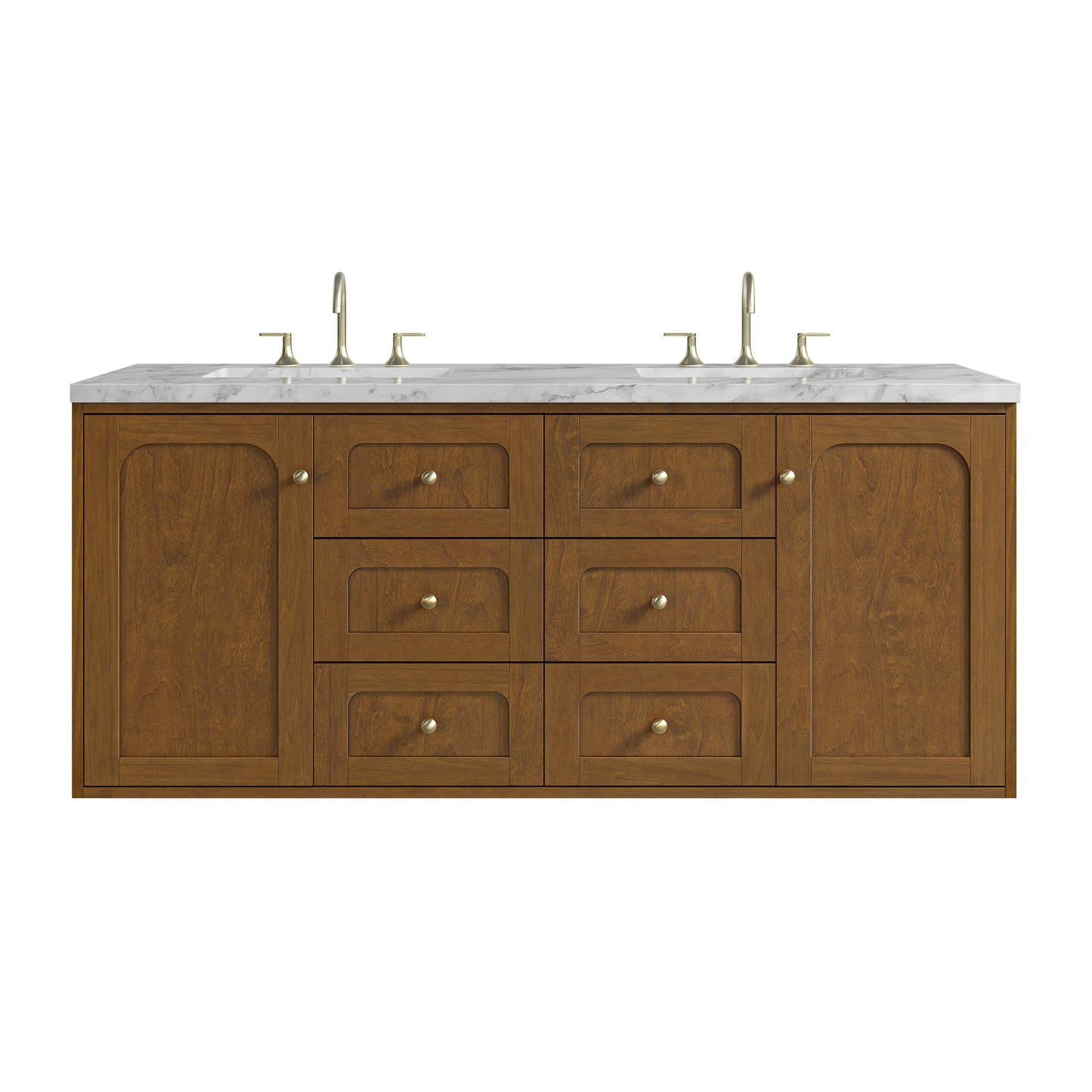 Renovate for Less Atlanta Laurent 60" Double Vanity, Honey Oak w/ 3 CM Carrara Marble Top