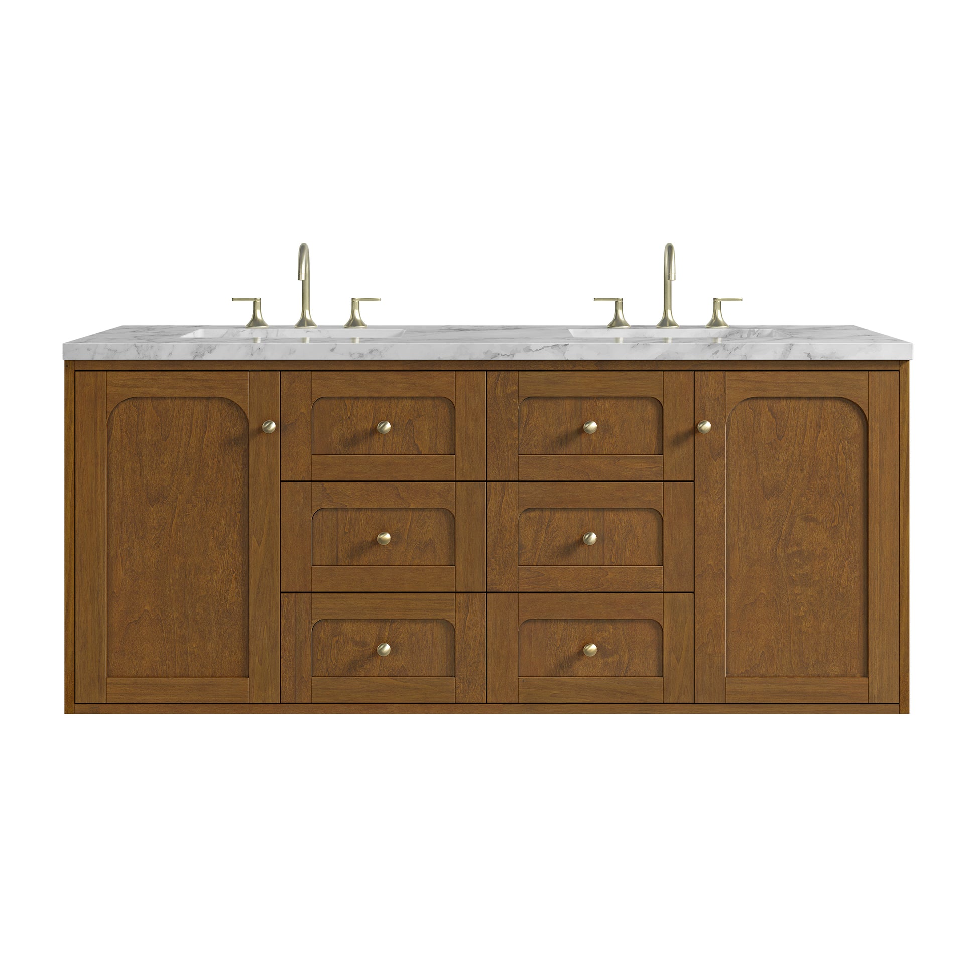 Renovate for Less Atlanta Laurent 60" Double Vanity, Honey Oak w/ 3 CM Carrara Marble Top