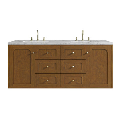 Renovate for Less Atlanta Laurent 60" Double Vanity, Honey Oak w/ 3 CM Carrara Marble Top