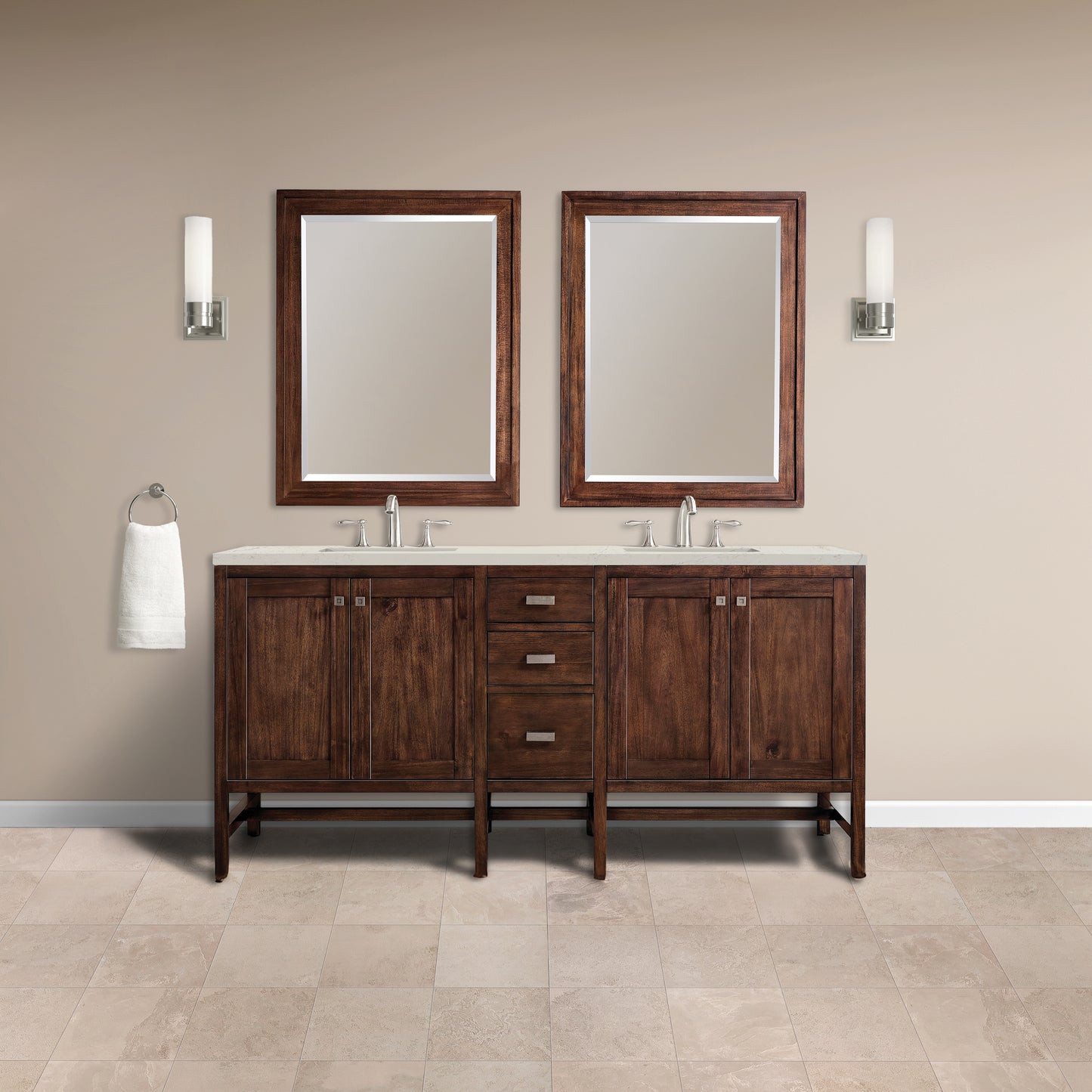 Renovate for Less Atlanta Addison 72" Double Vanity, Mid-Century Acacia, w/ 3 CM Siberian Silestone Top