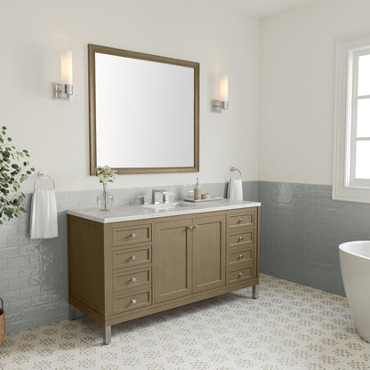 Renovate for Less Atlanta Chicago 60" Single Vanity, Walnut Whisper, w/ 3 CM Eternal Jasmine Pearl Silestone® Top