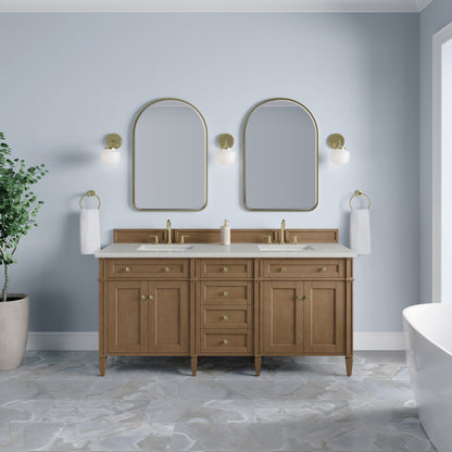 Renovate for Less Atlanta Brittany 72" Double Vanity, Pecan w/ 3 CM Lime Delight Silestone Top