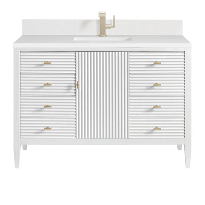 Myrrin 48" Vanity, Bright White w/ Single Hole 3 CM White Zeus Silestone Top & Backsplash