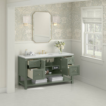 Renovate for Less Atlanta Breckenridge 60" Single Vanity, Smokey Celadon, w/ 3 CM Ethereal Noctis Silestone Top w/ FreePower Wireless Charger