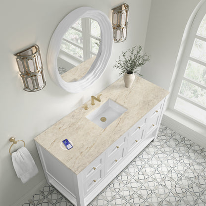 Renovate for Less Atlanta Breckenridge 60" Single Vanity, Bright White, w/ 3 CM Tajnar Eclos Top w/FreePower Wireless Charger