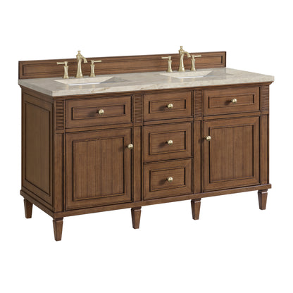 Renovate for Less Atlanta Lorelai 60" Double Vanity, Mid-Century Walnut, w/ 3 CM Tajnar Eclos Top