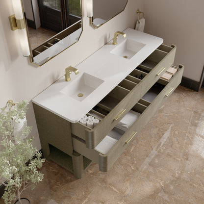 Renovate for Less Atlanta Lucian 72" Double Vanity, Pebble Oak w/ 3 CM White Zeus Silestone Top