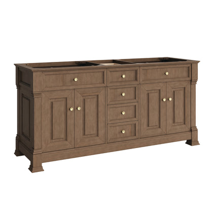 Renovate for Less Atlanta Brookfield 72" Double Vanity, Pecan w/ 3 CM Carrara White Marble Top