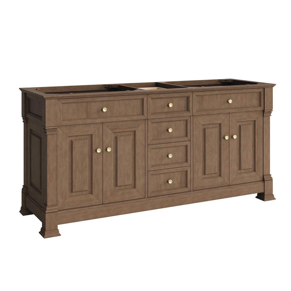 Brookfield 72" Double Vanity, Pecan w/ 3 CM Eternal Jasmine Pearl Silestone Top
