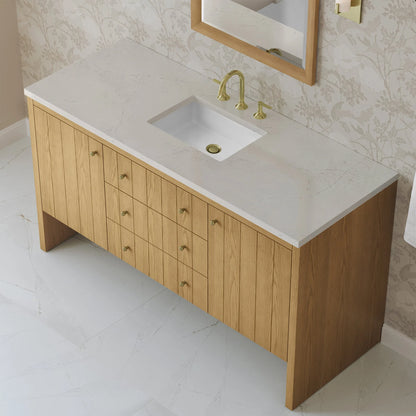 Hudson 60" Single Vanity, Light Natural Oak, w/ 3 CM Siberian Silestone Top