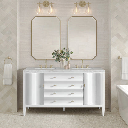 Myrrin 60" Double Vanity, Bright White w/ 3 CM Victorian Silver Silestone Top w/FreePower Wireless Charger
