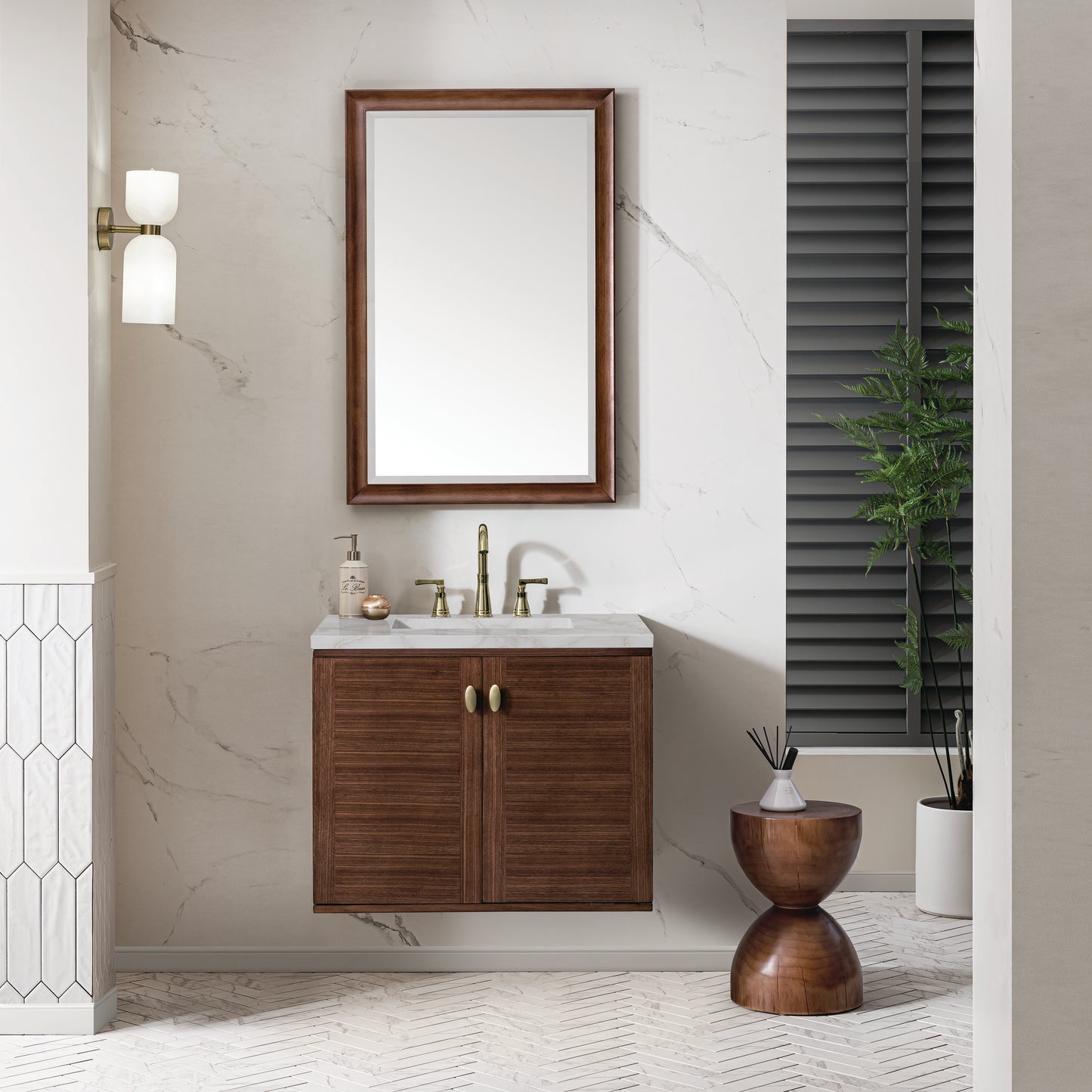 Renovate for Less Atlanta Amberly 30" Single Vanity, Mid-Century Walnut w/ 3 CM Victorian Silver Top