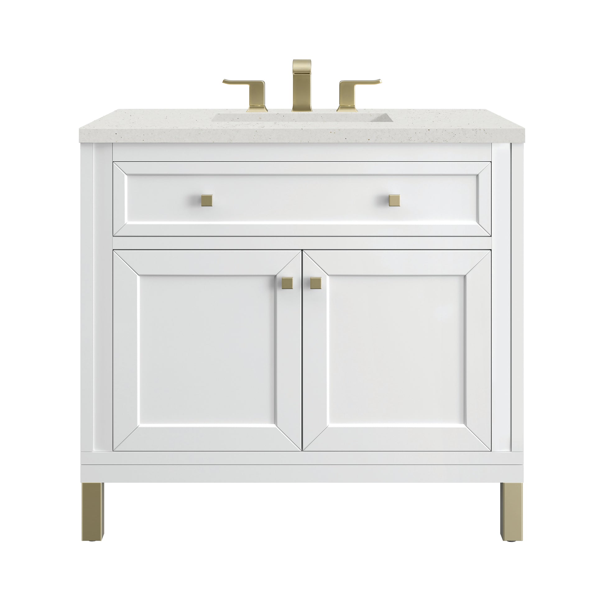 Renovate for Less Atlanta Chicago 36" Single Vanity, Glossy White, w/ 3 CM Lime Delight Silestone® Top